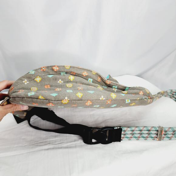 Kavu Gray & Teal Geometric Print Rope Sling Crossbody Bag Cotton Back Pack - Picture 6 of 16